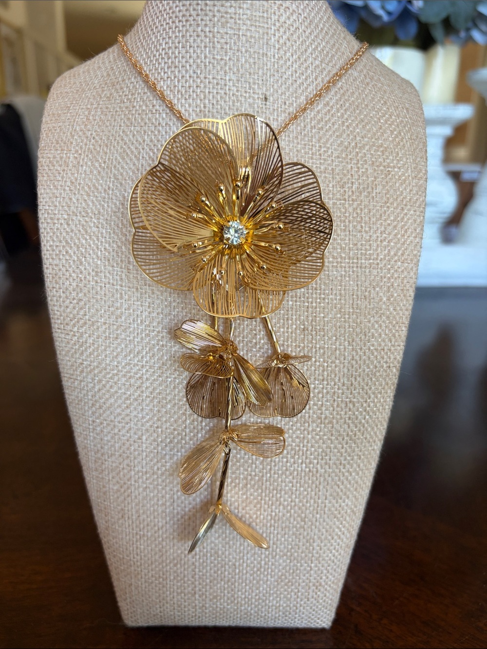 Jenni Gold Floral Drop Necklace with Crystal Center